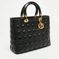 Pre Owned Dior Black Cannage Leather Large Lady Dior Tote