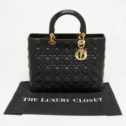 Pre Owned Dior Black Cannage Leather Large Lady Dior Tote