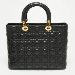 Pre Owned Dior Black Cannage Leather Large Lady Dior Tote