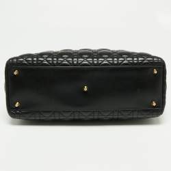 Pre Owned Dior Black Cannage Leather Large Lady Dior Tote