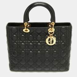 Pre Owned Dior Black Cannage Leather Large Lady Dior Tote