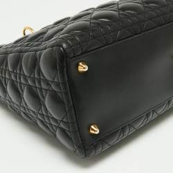 Pre Owned Dior Black Cannage Leather Large Lady Dior Tote