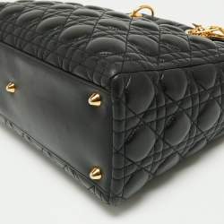 Pre Owned Dior Black Cannage Leather Large Lady Dior Tote