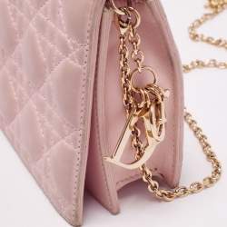 Pre Owned Dior Pink Cannage Leather Lady Dior Chain Clutch