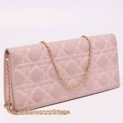 Pre Owned Dior Pink Cannage Leather Lady Dior Chain Clutch
