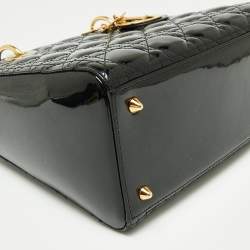 Pre Owned Dior Black Cannage Patent Leather Medium Lady Dior Tote