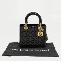 Pre Owned Dior Black Cannage Patent Leather Medium Lady Dior Tote