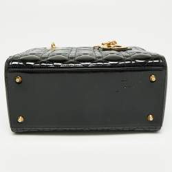 Pre Owned Dior Black Cannage Patent Leather Medium Lady Dior Tote