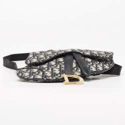 Pre Owned Dior Blue Oblique Canvas and Leather Saddle Belt Bag