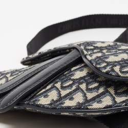 Pre Owned Dior Blue Oblique Canvas and Leather Saddle Belt Bag