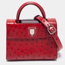 Pre Owned Dior Red Ostrich Small Diorever Tote