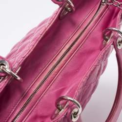 Pre Owned Dior Pink Cannage Leather Large Lady Dior Tote