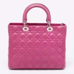 Pre Owned Dior Pink Cannage Leather Large Lady Dior Tote