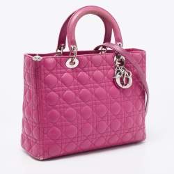 Pre Owned Dior Pink Cannage Leather Large Lady Dior Tote