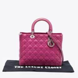 Pre Owned Dior Pink Cannage Leather Large Lady Dior Tote