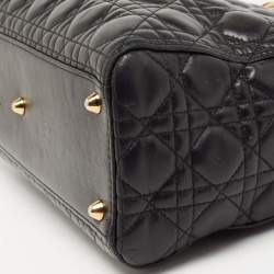 Pre Owned Dior Black Cannage Leather Large Lady Dior Tote