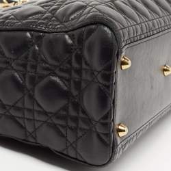 Pre Owned Dior Black Cannage Leather Large Lady Dior Tote