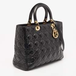 Pre Owned Dior Black Cannage Leather Large Lady Dior Tote
