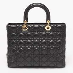 Pre Owned Dior Black Cannage Leather Large Lady Dior Tote