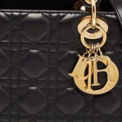 Pre Owned Dior Black Cannage Leather Large Lady Dior Tote