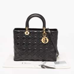 Pre Owned Dior Black Cannage Leather Large Lady Dior Tote