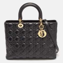 Pre Owned Dior Black Cannage Leather Large Lady Dior Tote