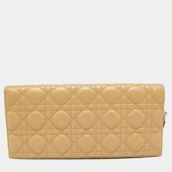 Pre Owned Dior Beige Cannage Quilted Leather Lady Dior Chain Clutch