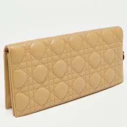 Pre Owned Dior Beige Cannage Quilted Leather Lady Dior Chain Clutch