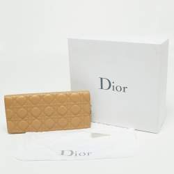 Pre Owned Dior Beige Cannage Quilted Leather Lady Dior Chain Clutch