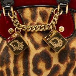 Pre Owned Dior Multicolor Leopard Print Calfhair, Velvet and Patent Leather Gambler Dice Bag