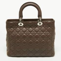 Pre Owned Dior Brown Cannage Leather Large Lady Dior Tote