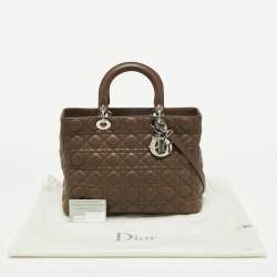 Pre Owned Dior Brown Cannage Leather Large Lady Dior Tote