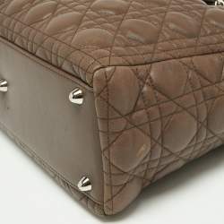 Pre Owned Dior Brown Cannage Leather Large Lady Dior Tote