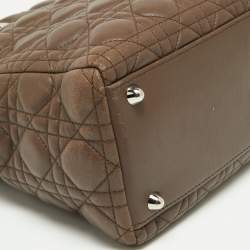 Pre Owned Dior Brown Cannage Leather Large Lady Dior Tote