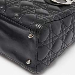 Pre Owned Dior Black Cannage Leather Medium Lady Dior Tote