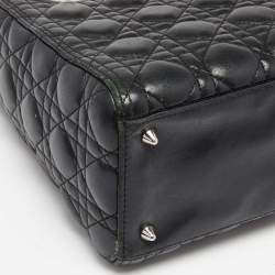 Pre Owned Dior Black Cannage Leather Medium Lady Dior Tote