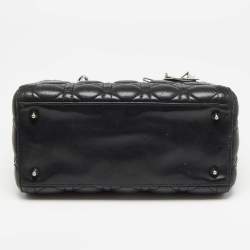 Pre Owned Dior Black Cannage Leather Medium Lady Dior Tote