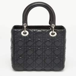 Pre Owned Dior Black Cannage Leather Medium Lady Dior Tote
