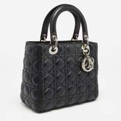 Pre Owned Dior Black Cannage Leather Medium Lady Dior Tote