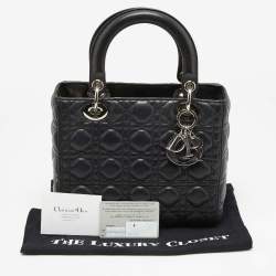 Pre Owned Dior Black Cannage Leather Medium Lady Dior Tote