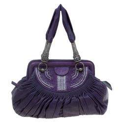 Dior Purple Pleated Leather Plisse Satchel