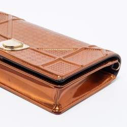 Pre Owned Dior Metallic Bronze Micro Cannage Patent Leather Diorama Wallet on Chain 