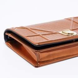 Pre Owned Dior Metallic Bronze Micro Cannage Patent Leather Diorama Wallet on Chain 