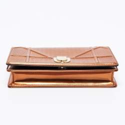 Pre Owned Dior Metallic Bronze Micro Cannage Patent Leather Diorama Wallet on Chain 