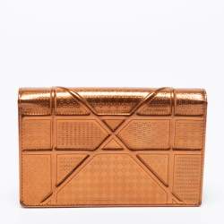 Pre Owned Dior Metallic Bronze Micro Cannage Patent Leather Diorama Wallet on Chain 