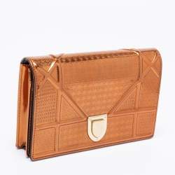 Pre Owned Dior Metallic Bronze Micro Cannage Patent Leather Diorama Wallet on Chain 