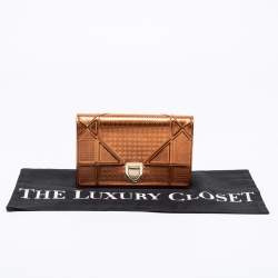 Pre Owned Dior Metallic Bronze Micro Cannage Patent Leather Diorama Wallet on Chain 