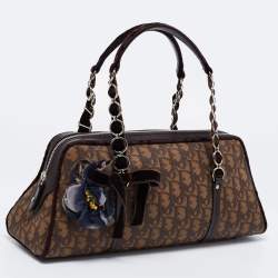 Pre Owned Dior Brown Oblique Coated Canvas, Velvet and Leather Trotter Romantique Satchel
