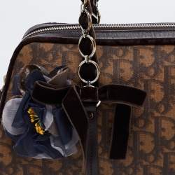 Pre Owned Dior Brown Oblique Coated Canvas, Velvet and Leather Trotter Romantique Satchel