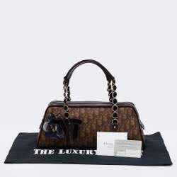 Pre Owned Dior Brown Oblique Coated Canvas, Velvet and Leather Trotter Romantique Satchel